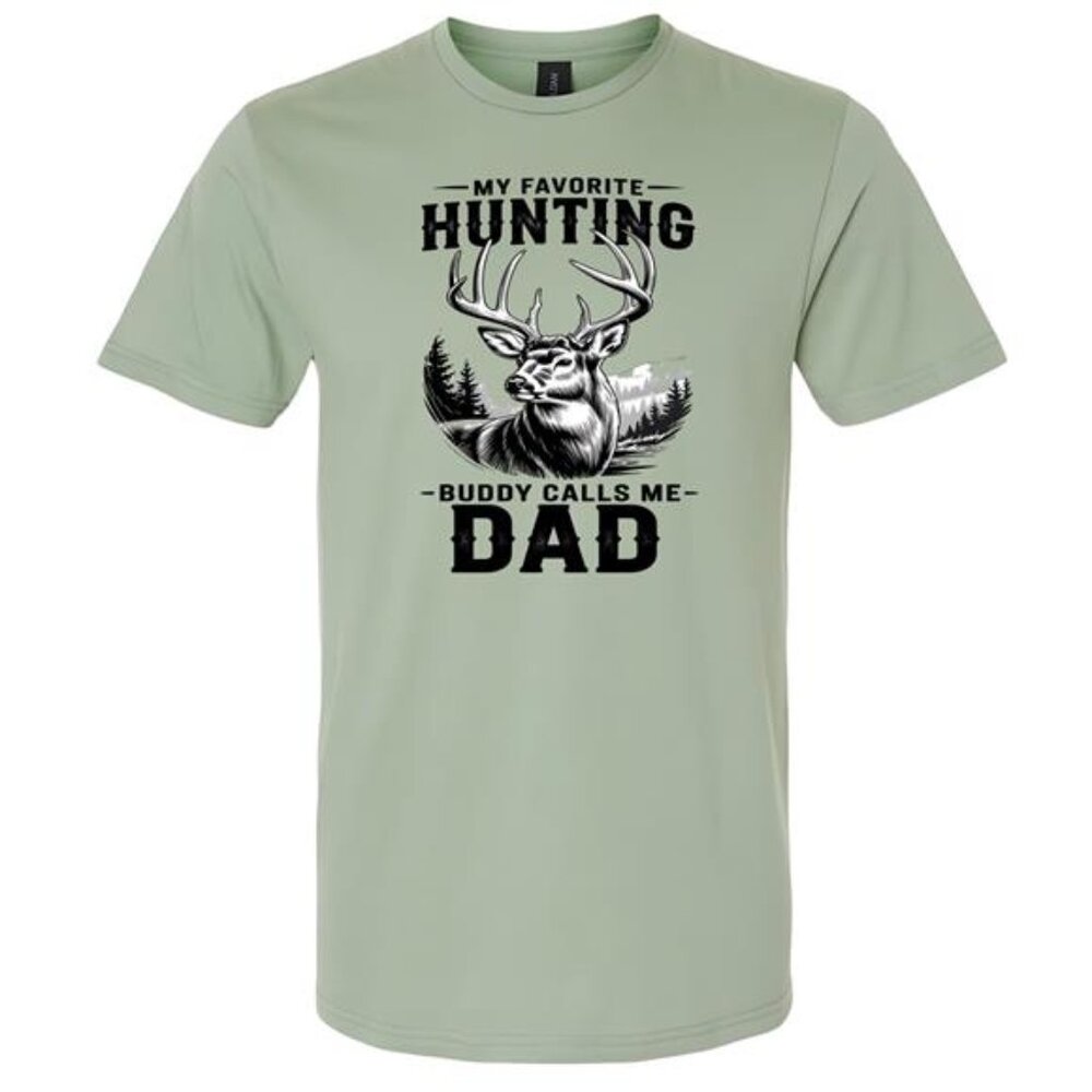 Favorite Hunting Buddy DAD Deer Hunter T-shirt Fathers Day Gift Man Pride Buck - Picture 2 of 2